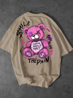 Trendy Style New Summer Men's Teddy Bear Letter Print Breathable and Comfortable Round Neck T-Shirt Outdoor High Street Top