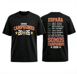 Spain National Football Team 2026 Champion Commemorative T-shirt Men Vintage Letter Print Casual Short Sleeve Tee Sports Fans