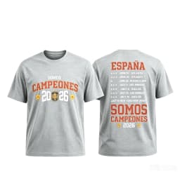 Spain National Football Team 2026 Champion Commemorative T-shirt Men Vintage Letter Print Casual Short Sleeve Tee Sports Fans