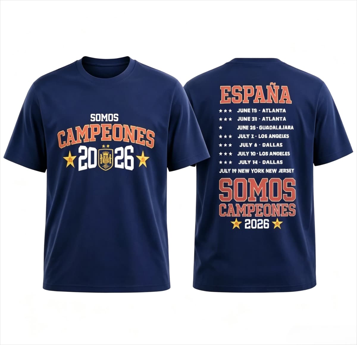 Spain National Football Team 2026 Champion Commemorative T-shirt Men Vintage Letter Print Casual Short Sleeve Tee Sports Fans