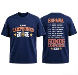 Spain National Football Team 2026 Champion Commemorative T-shirt Men Vintage Letter Print Casual Short Sleeve Tee Sports Fans