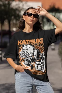 Unisex Bakugo Katsuki T-Shirt My Hero Academia (MHA) Hero Graphic Anime Gift for Girls All Sizes Y2K Top Loose Fit Crewneck