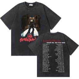 Washed Vintage Rapper Kanye West Graduation Bear Graphic T Shirt Men Pure Cotton T-shirt Men's Hip Hop Fashion Oversized Tshirt