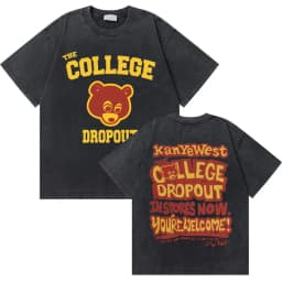 Washed Vintage Rapper Kanye West Graduation Bear Graphic T Shirt Men Pure Cotton T-shirt Men's Hip Hop Fashion Oversized Tshirt
