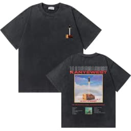 Washed Vintage Rapper Kanye West Graduation Bear Graphic T Shirt Men Pure Cotton T-shirt Men's Hip Hop Fashion Oversized Tshirt