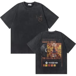 Washed Vintage Rapper Kanye West Graduation Bear Graphic T Shirt Men Pure Cotton T-shirt Men's Hip Hop Fashion Oversized Tshirt