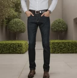 Men's Slim-Fit High-Waisted Polyester Denim Jeans