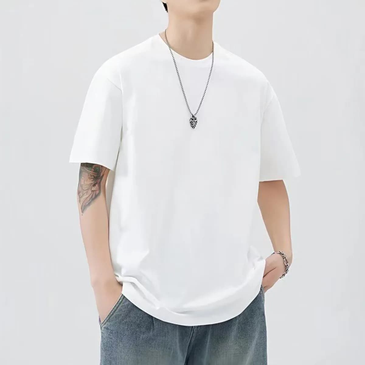 Men T Shirt New Summer Tops Solid Color Commute Classics Blank Tshirts Foundation Round Collar Short-Sleeve White Top Tees