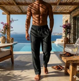 Summer Men Pure Cotton Linen Pants Lightweight Breathable Loose Drawstring Solid Color Beach Casual Long Trousers M-4XL
