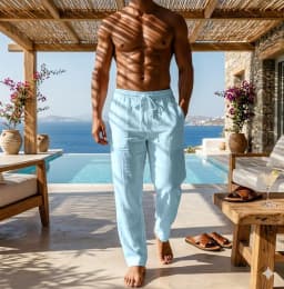 Summer Men Pure Cotton Linen Pants Lightweight Breathable Loose Drawstring Solid Color Beach Casual Long Trousers M-4XL