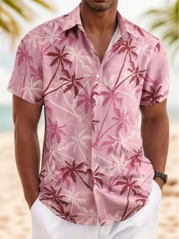 New Men Palm Tree Print Hawaiian Shirt Tropical Beach Aloha Shirt Casual Short Sleeve Button Down Summer Vacation Shirts