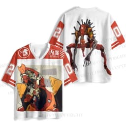New Summer Anime Evangelion Rei Ayanami The Last Angel Print Jersey T-shirt Men Oversized Streetwear V-Neck Casual Tops