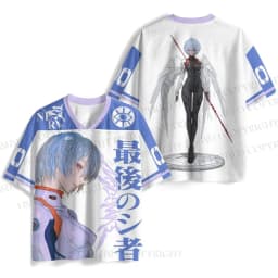 New Summer Anime Evangelion Rei Ayanami The Last Angel Print Jersey T-shirt Men Oversized Streetwear V-Neck Casual Tops