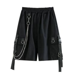 2026 Black Shorts With Chain Summer Casual Fashion Boardshort Bermuda Male Drawstring Elastic Waist With Chain Beach Shorts Men