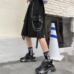 2026 Black Shorts With Chain Summer Casual Fashion Boardshort Bermuda Male Drawstring Elastic Waist With Chain Beach Shorts Men