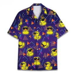 Funny Neon Rubber Duck Hawaiian Shirt for Men Galaxy Yellow Duck Mens Hawaiian Casual Button Down Shirts Short Sleeve Shirt Tops