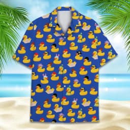 Funny Neon Rubber Duck Hawaiian Shirt for Men Galaxy Yellow Duck Mens Hawaiian Casual Button Down Shirts Short Sleeve Shirt Tops