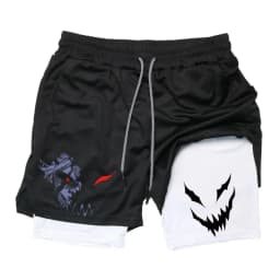 Summer New Black Five-leaf Clover Printed Men's and Women's Shorts Double-layer Loose Sports and Casual Pants for Beach Fitness