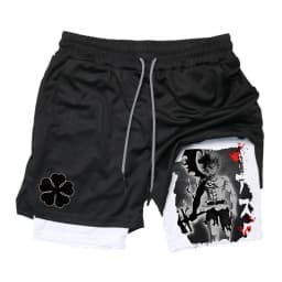 Summer New Black Five-leaf Clover Printed Men's and Women's Shorts Double-layer Loose Sports and Casual Pants for Beach Fitness