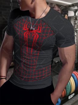 Spider Graphic Printed Short Sleeved Outdoor Fitness Training Top Round Neck Quick Drying Sports Tee Summer Men'S T-Shirt