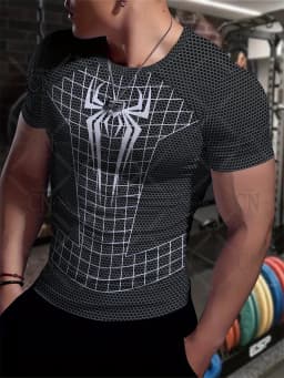Spider Graphic Printed Short Sleeved Outdoor Fitness Training Top Round Neck Quick Drying Sports Tee Summer Men'S T-Shirt