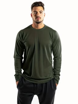 5-piece men's solid color round neck long sleeved T-shirt, versatile design, comfortable and fashionable