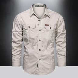 2023 Cargo Shirt Men Long Sleeve Casual Cotton Shirts High Quality Camisa Militar Overshirt Brand Clothing Black Blouses 5XL