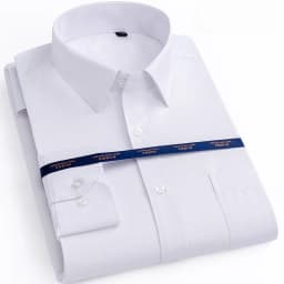 New Men Formal Shirt Long Sleeve Office Solid Color Anti-Wrinkle Fashion Business Pocket White Blue Social Pocket Shirts 6XL 7XL