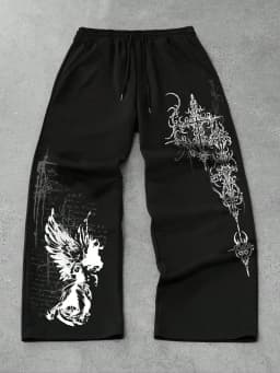 Summer Hot Sale Y2K Letter Flame Star Print Wide Leg Sweatpants Unisex Drawstring Loose Hip Hop Streetwear Casual Long Trousers