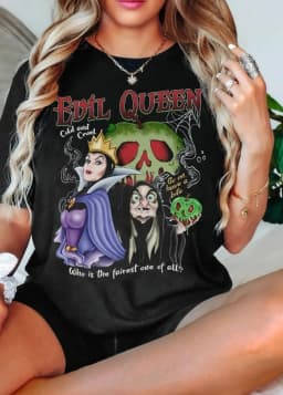Disney T Shirt Retro Halloween Villain Evil Queen Loose Breathable Cotton Printed T-shirt