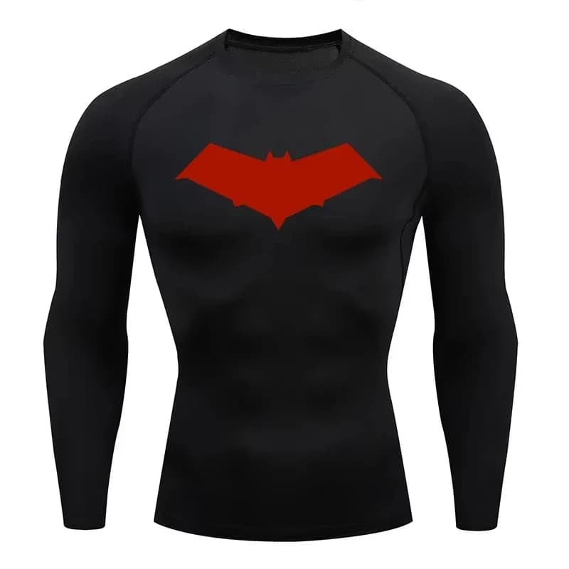 Autumn Bat Print Men's Compression T-Shirt Quick Dry Gym Workout Top Fitness Rashguard for Running Long Sleeve Sport Workout