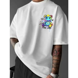 Summer New Men California Bear and Lightning Arrow Star Pattern Loose T-shirt 100% Pure Cotton Soft Material Versatile Trendy