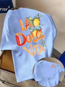 "La Dolce Vita" Lemon Art Print on Premium Soft 100% Cotton Mens T Shirt Perfect for Summer Casual Vacation Style