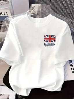 2026 Men's London Union Jack Print 100% Cotton T-Shirt Summer Casual Short-Sleeve T-Shirt