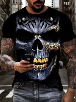 New Men's Horror Skull Print T-Shirt 3D O-Neck Short Sleeve Fashion Oversized T-Shirts Men's Summer Street Clothing