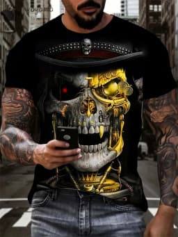 New Men's Horror Skull Print T-Shirt 3D O-Neck Short Sleeve Fashion Oversized T-Shirts Men's Summer Street Clothing