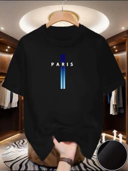 Men's new polyester fabric comfortable and breathable round neck T-shirt Paris letter printed pattern outdoor casual top