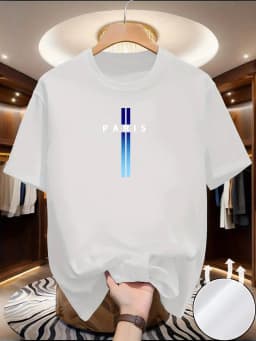 Men's new polyester fabric comfortable and breathable round neck T-shirt Paris letter printed pattern outdoor casual top