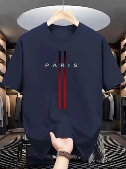 Men's new polyester fabric comfortable and breathable round neck T-shirt Paris letter printed pattern outdoor casual top