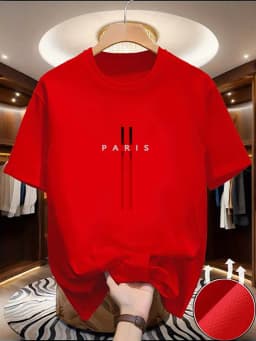 Men's new polyester fabric comfortable and breathable round neck T-shirt Paris letter printed pattern outdoor casual top