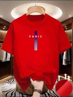 Men's new polyester fabric comfortable and breathable round neck T-shirt Paris letter printed pattern outdoor casual top