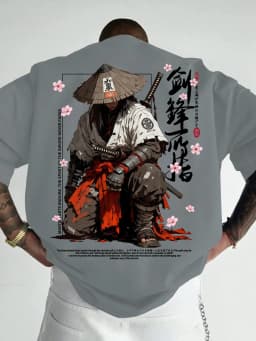 Summer Men's Japanese-style Ink-wash Samurai Pattern Casual Sports Street Style Trendy Short-sleeved T-shirt Soft Breathable