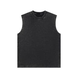 230g Pure Cotton European and American High Street Retro Washed Distressed Sleeveless Vest Men's Casual Loose Shoulder T-shirt