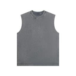 230g Pure Cotton European and American High Street Retro Washed Distressed Sleeveless Vest Men's Casual Loose Shoulder T-shirt