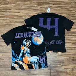 Europe America Streetwear Life Hustlers T-Shirt High Quality Hip Hop Bulldog Pattern Rhinestone Short Sleeve Men Women