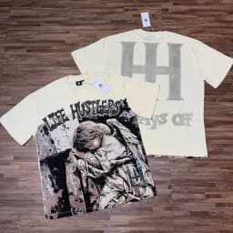 Europe America Streetwear Life Hustlers T-Shirt High Quality Hip Hop Bulldog Pattern Rhinestone Short Sleeve Men Women