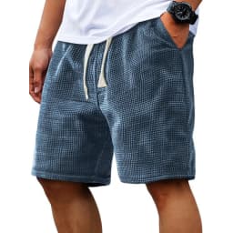Men Waffle Plaid Casual Shorts Elastic Drawstring Loose Fit Summer Beach Walking Jogging Short PantsS-4XL