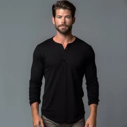 Men Long Sleeved T-shirt Cotton Slim Fit Bottoming Shirt Fitness Tops Tees Button Neck Casual Cozy Tshirt