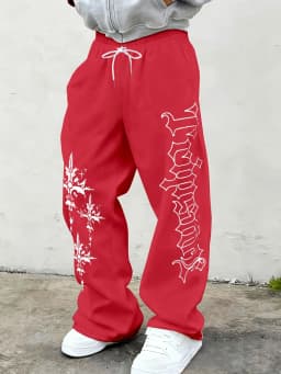 Men Gothic Vertical Graphic Wide Leg Sweatpants Drawstring Loose Straight Baggy Y2K Dark Punk Streetwear Pants.
