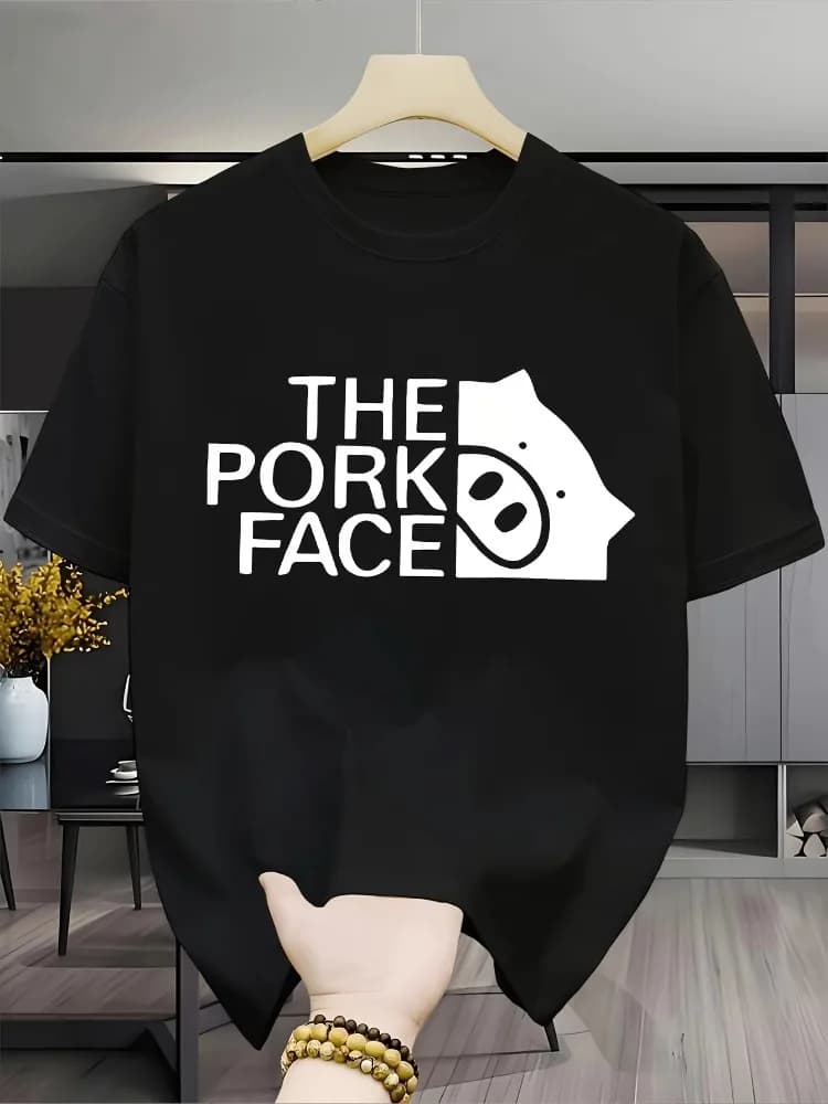 Fun Parody T-shirt Cute Pork Face Women's Comfortable Home Clothes Round Neck Unisex Daily Wear Funny Pig Cartoon Graphic Casual